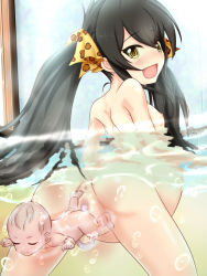  1girl 1other baby bath giving_birth black_hair completely_nude idolmaster idolmaster_cinderella_girls loli looking_back matoba_risa mother_and_baby mother_and_child myu-po nude pregnant pregnant_loli pussy twintails umbilical_cord 