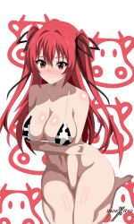  1girl blush breasts indexryo large_breasts long_hair naruse_mio no_panties red_eyes red_hair shinmai_maou_no_testament smile swimsuit 