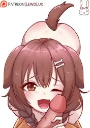  1boy 1girl animal_ears animated ass brown_eyes brown_hair dog_ears dog_girl dog_tail fang highres hololive inugami_korone lewdlux nude penis tail virtual_youtuber video white_background  rating:Explicit score:171 user:akarin_akari