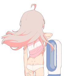  1girl absurdres ahoge arm_behind_back ass back bladeless_fan butt_crack clothes_lift dimples_of_venus floating_hair from_behind genderswap genderswap_(mtf) hand_on_own_ass highres light_brown_hair loli long_hair onii-chan_wa_oshimai! oyama_mahiro panties s10021 shirt_lift simple_background solo standing underwear white_panties 