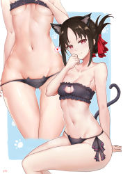 1girl animal_ears bandeau bare_shoulders black_hair black_panties blush bow bow_panties bra bra_lift breasts cat_cutout cat_ear_panties cat_ears cat_lingerie cat_tail cleavage_cutout clothing_cutout collarbone cyicheng folded_ponytail frilled_bra frills gluteal_fold hair_ribbon heart kaguya-sama_wa_kokurasetai_~tensai-tachi_no_renai_zunousen~ looking_at_viewer meme_attire multiple_views navel panties panty_pull parted_bangs red_eyes red_ribbon ribbon shinomiya_kaguya side-tie_panties sidelocks simple_background sitting skindentation small_breasts smile spoken_heart stomach tail thighs underboob underwear underwear_only wide_hips rating:Questionable score:164 user:danbooru