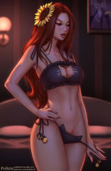  animal_ears bra breasts cat_cutout cat_ears cat_lingerie center_opening cleavage cleavage_cutout clothing_cutout cowboy_shot flower hair_flower hair_ornament hand_on_own_hip highres league_of_legends leona_(league_of_legends) meme_attire open_bra orange_hair polkin solo sunflower sunflower_hair_ornament underwear watermark web_address wide_hips  rating:Sensitive score:39 user:report_yasuo_4_feed
