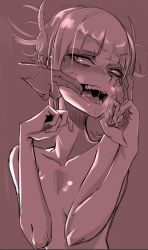 10s 1girl blunt_bangs boku_no_hero_academia double_bun fangs finger_in_another&#039;s_mouth hair_bun kidmukuro messy_hair mouth_pull solo_focus tagme toga_himiko upper_body rating:Questionable score:65 user:Yavie