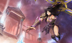  1girl armor breasts female_focus league_of_legends outdoors sivir sky solo weapon  rating:Sensitive score:24 user:EggInABasket