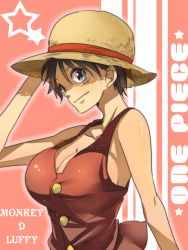  1girl breasts genderswap genderswap_(mtf) hat huge_breasts luffyko monkey_d._luffy one_piece straw_hat yuni_(artist) 