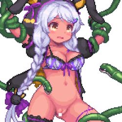  1girl anal animal_hood animated arms_up blush bouncing_breasts bow bra braid breasts breasts_out censored cleft_of_venus dark-skinned_female dark_skin double_penetration hair_ornament hairclip hood legs_apart legs_up lowres monster navel pixel_art sb_(coco1) simple_background solo_focus stomach tears tentacle_sex tentacles thigh_strap underwear vaginal white_background white_hair yellow_eyes  rating:Explicit score:251 user:Hi10Foo