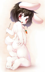  1girl animal_ears animal_hands ass back barefoot black_hair blush breasts carrot carrot_necklace fang feet furry furry_female hand_on_own_hip holding inaba_tewi jewelry kagerofu kneeling loli looking_at_viewer looking_back necklace nipples nude open_mouth pussy rabbit rabbit_ears rabbit_girl rabbit_tail small_breasts soles solo tail thermometer toes tongue touhou uncensored  rating:Explicit score:264 user:Wolf-and-Spice