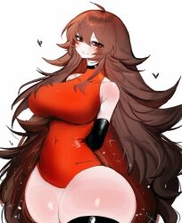  ahoge bare_shoulders breasts brown_hair friday_night_funkin&#039; girlfriend_(friday_night_funkin&#039;) heart large_breasts leotard long_hair looking_at_viewer red_eyes smile thick_thighs thighhighs thighs usa37107692 very_long_hair wide_hips  rating:Sensitive score:32 user:Zbidiboui