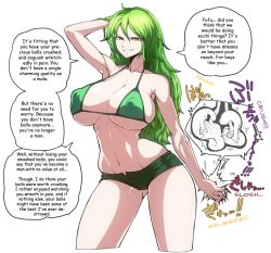  1girl ball_busting bdsm bikini bikini_top_only breasts castration cbt cleavage collarbone covered_erect_nipples green_bikini green_hair guro hard-translated huge_breasts large_breasts monet_(one_piece) one_piece ruptured_testicle short_shorts shorts smile solo spacezin squeezing swimsuit third-party_edit yellow_eyes  rating:Explicit score:149 user:Zarma
