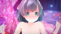  1boy 1girl animated ass blush completely_nude flat_chest green_eyes grey_hair live2d loli nipple_stimulation nipple_tweak nipples nude original pussy restrained struggling tachiinu tagme tentacles video watching 