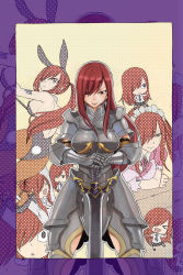 1girl armor breasts chibi cleaned erza_scarlet fairy_tail hair_over_one_eye highres large_breasts mashima_hiro official_art playboy_bunny red_hair sideboob sword weapon rating:Sensitive score:50 user:dmysta3000