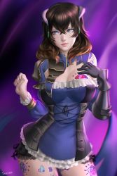  1girl absurdres artist_name black_hair bloodstained:_ritual_of_the_night blue_eyes breasts cleavage highres large_breasts miriam_(bloodstained) nail_polish ragecndy  rating:Sensitive score:24 user:CeliaLover