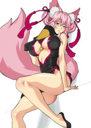  1girl animal_ear_fluff animal_ears ass black_gloves breasts center_opening china_dress chinese_clothes dress fate/grand_order fate_(series) fox_tail glasses gloves huge_ass huge_breasts koyanskaya_(fate) looking_away open_mouth pink_hair shoes simple_background sitting solo tail tamamo_(fate) yellow_eyes yukiyanagi  rating:Questionable score:16 user:Gaashaa