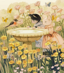  animal animal_focus bird bird_bath bird_request bloomers blue_bloomers blue_butterfly blue_dress bug bush butterfly cat clothed_animal collared_dress commentary day dress english_commentary flower frilled_dress frills garden highres insect juliet_sleeves long_sleeves medium_dress no_humans original outdoors pink_bloomers pink_dress pink_flower pink_rose puffy_sleeves rose swimsuit tono_(rt0no) underwear white_cat white_flower yellow_butterfly yellow_flower 