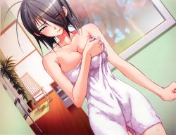  1girl artist_request bare_shoulders blush breasts brown_hair character_request cleavage covered_navel closed_eyes highres sakura_sakura short_hair solo tears towel  rating:Sensitive score:13 user:SHM222