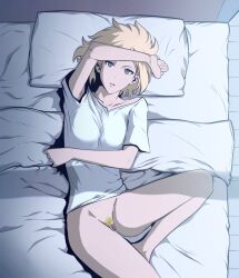  bed blonde_hair cha_hae-in no_panties pillow shirt solo_leveling white_shirt  rating:Questionable score:41 user:Animearc_boy