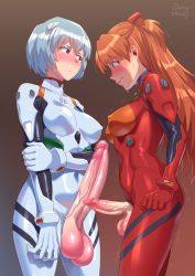  10s 2019 2girls arm_grab artist_name ayanami_rei blue_eyes blue_hair blush bodysuit breasts breasts_apart censored clenched_hand clenched_teeth clothes_writing covered_erect_nipples cowboy_shot dated erection from_side full-package_futanari futanari gradient_background hair_between_eyes hairpods headgear huge_penis impossible_bodysuit impossible_clothes interface_headset large_penis large_testicles long_hair looking_at_another looking_away looking_down medium_breasts medium_penis mosaic_censoring multiple_girls neon_genesis_evangelion nose_blush orange_hair penis penis_envy penis_size_difference pilot_suit plugsuit red_bodysuit red_eyes short_hair simple_background skin_tight souryuu_asuka_langley standing sweat sweatdrop tears teeth testicles trembling turtleneck two_side_up veins veiny_penis white_bodysuit zheng  rating:Explicit score:236 user:danbooru