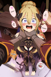  1boy 1girl absurdres age_difference anger_vein angry armor armpits ascot asphyxiation bag barefoot black_armor blonde_hair blue_eyes bow breasts cape chibi claymore_(sword) cleavage coin coin_purse commission commissioner_upload counter crying crying_with_eyes_open dark-skinned_male dark_skin dragon_girl drooling dropping english_text eudetenis fang fire_emblem fire_emblem_fates frilled_sleeves frills gauntlets gloves greatsword hair_between_eyes hair_bun hair_ornament hands_on_another&#039;s_neck highres kana_(female)_(fire_emblem) kana_(fire_emblem) leather leather_armor leather_gloves leg_armor leotard loli looking_at_viewer masochism niles_(fire_emblem) nintendo open_mouth pauldrons pov ryona sad sadism saliva saliva_trail scared shadow shield shop short_hair shoulder_armor size_difference smile stone_floor strangling sweat sword tearing_up tears thigh_gap thighs torn_cape torn_clothes trembling weapon white_hair you_gonna_get_raped  rating:Questionable score:124 user:Wanderer2691