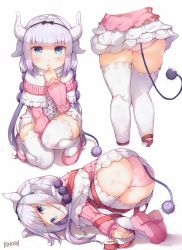 10s 1girl artist_name ass beads blunt_bangs capelet dragon_girl dragon_horns finger_to_mouth green_eyes hair_beads hair_ornament hairband horns kanna_kamui kimoshi kobayashi-san_chi_no_maidragon light_purple_hair loli looking_at_viewer panties pink_footwear pink_panties shoes simple_background solo squatting tail thick_thighs thighhighs thighs twintails underwear white_background white_thighhighs rating:Questionable score:244 user:danbooru