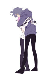  2boys ahoge arms_around_another&#039;s_waist arms_around_waist black_hoodie black_pantyhose black_stripes brothers commentary_request cowlick full_body height_difference highres holding holding_each_other holding_person hood hood_down hoodie hug hugging_each_other karato_(uenomigi) long_sleeves multicolored_clothes multicolored_hoodie multiple_boys original pantyhose pink_hair purple_hair purple_hoodie raito-kun_(uenomigi) short_hair siblings simple_background standing_on_tiptoe tagme tiptoes uenomigi white_hoodie  rating:General score:3 user:AnymoreYes_