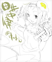  00s 1girl drum female_focus instrument k-on! monochrome solo spot_color tainaka_ritsu tomboy yamamoto_enji 