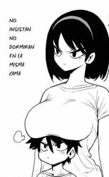 1boy 1girl age_difference angry between_breasts breast_rest breasts breasts_on_head brother_and_sister character_request child doppel_(bonnypir) greyscale head_between_breasts large_breasts monochrome short_hair siblings source_request spanish_text rating:Sensitive score:146 user:danbooru