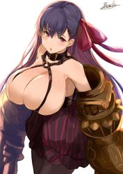 10s 1girl bad_id bad_twitter_id blush breasts claws cleavage fate/extra fate/extra_ccc fate_(series) hair_ribbon highres huge_breasts image_sample long_hair looking_at_viewer open_mouth pantyhose passionlip_(fate) purple_eyes purple_hair red_eyes ribbon signature solo very_long_hair yatsuka_(846) rating:Sensitive score:25 user:danbooru