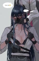  ... 2girls belt black_hair black_pants bra breasts collared_shirt earrings english_text grey_eyes grey_pants hair_between_eyes jewelry long_hair long_sleeves looking_at_viewer mamaloni mask medium_breasts mouth_mask multiple_girls pants path_to_nowhere rahu_(path_to_nowhere) scar shalom_(path_to_nowhere) shirt simple_background underwear white_shirt yuri  rating:Questionable score:13 user:danbooru