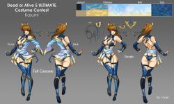1girl alternate_costume armor ass asymmetrical_clothes bodysuit boots breasts brown_eyes brown_hair butt_crack character_sheet color_guide dead_or_alive fingerless_gloves gloves greaves hair_ornament highres japanese_clothes jeanne_virak kasumi_(doa) large_breasts long_hair multiple_views ponytail revealing_clothes sash sideboob thigh_boots thigh_gap thighhighs vambraces rating:Sensitive score:39 user:danbooru