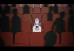  1girl bang_dream! bang_dream!_it&#039;s_mygo!!!!! black_ribbon blue_hair brown_shirt commentary_request faceless faceless_female facing_viewer hair_ribbon highres indoors korean_commentary letterboxed long_hair neck_ribbon nohee07 people ribbon shirt sidelocks solo_focus togawa_sakiko 