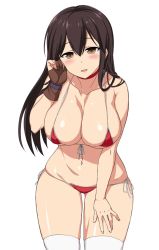 10s 1girl :d akagi_(kancolle) bare_arms bare_shoulders bikini blush breasts brown_eyes brown_gloves brown_hair cleavage collarbone fingernails front-tie_bikini_top front-tie_top gloves hair_between_eyes hair_over_shoulder hand_on_own_thigh hand_on_thigh hand_up huge_breasts kantai_collection large_breasts leaning_forward legs_apart long_hair looking_at_viewer micro_bikini open_mouth partially_fingerless_gloves partly_fingerless_gloves red_bikini ribbon sama_samasa shiny_skin side-tie_bikini_bottom simple_background single_glove smile solo standing swimsuit thighhighs tsurime very_long_hair white_background white_ribbon white_thighhighs yugake rating:Questionable score:74 user:danbooru
