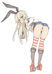 10s 1girl anchor ass bare_shoulders black_panties blade_(galaxist) blonde_hair blush boots brown_eyes elbow_gloves from_behind gloves grey_footwear hair_ornament hair_ribbon kantai_collection leaning leaning_forward long_hair looking_at_viewer looking_back panties panty_lift panty_pull partially_visible_vulva personification ribbon sailor_collar self_wedgie shimakaze_(kancolle) skirt solo striped_clothes striped_thighhighs thighhighs thong underwear wedgie white_gloves rating:Questionable score:122 user:danbooru