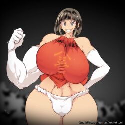  1girl abs animated animated_gif bare_shoulders black_eyes black_hair bouncing_breasts breast_expansion breasts covered_erect_nipples curvy elbow_gloves facial_mark gigantic_breasts gloves hataraki_ari huge_breasts kaneko_(hataraki) muscle_growth muscular muscular_female open_mouth original short_hair solo tagme thick_thighs thighs transformation video wide_hips 