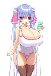  1girl blue_hair breasts cleavage curvy food highres huge_breasts ice_cream long_hair looking_at_viewer oppai_loli pink_eyes pink_hair riko_(shuz) shuz_(dodidu) smile solo standing thick_thighs thighs very_long_hair wide_hips  rating:Sensitive score:93 user:SWBlade