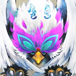  animal_focus bird close-up creatures_(company) feathered_wings feathers game_freak green_eyes highres hisuian_braviary looking_at_viewer nintendo no_humans pokemon pokemon_(creature) psychic signature solo talons white_background wings zakielart  rating:General score:0 user:BlueSkyarrow