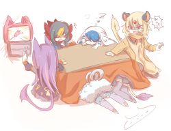  6+girls animal_ears bad_id bad_pixiv_id controller creatures_(company) delcatty game_freak gen_1_pokemon gen_3_pokemon gen_4_pokemon gen_5_pokemon gen_6_pokemon liepard meowstic meowstic_(female) multiple_girls nintendo persian personification pokemon purugly red_eyes remote_control shikkoku_neko simple_background skitty sleeping sleepy tail television under_table weavile  rating:Sensitive score:3 user:danbooru