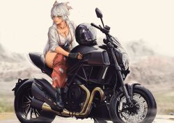  1girl breasts dantewontdie fujiwara_no_mokou highres large_breasts motor_vehicle motorcycle solo touhou 
