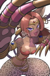  1girl 2022 :3 animal_ears artist_request bastemon breasts cat_ears cat_girl claws dark_skin dated digimon fang harem_outfit harem_pants jewelry large_breasts multiple_tails pants smile tail wide_hips  rating:Sensitive score:17 user:fakyuh