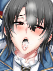 10s 1girl after_fellatio bad_id bad_pixiv_id beret black_hair blush cum cum_in_mouth cum_on_tongue hair_in_own_mouth hat kantai_collection looking_at_viewer male_pubic_hair military military_uniform open_mouth pubic_hair red_eyes short_hair solo stray_pubic_hair sweatdrop takao_(kancolle) tongue ulrich_(tagaragakuin) uniform rating:Explicit score:40 user:danbooru