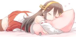 2girls black_hair breasts closed_eyes giant giantess hair_ornament hairclip haruna_(kancolle) headgear holding holding_pillow kantai_collection large_breasts long_hair lying multiple_girls nontraditional_miko on_stomach pillow red_skirt ribbon-trimmed_skirt ribbon-trimmed_sleeves ribbon_trim sidelocks size_difference skirt sleeping utopia rating:Sensitive score:24 user:danbooru