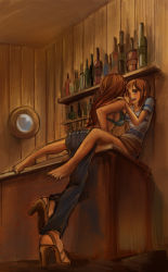 2girls alcohol barefoot bikini bikini_top_only breasts denim dual_persona hand_on_another&#039;s_cheek hand_on_another&#039;s_face hand_on_another&#039;s_shoulder high_heels jeans levianee long_hair multiple_girls nami_(one_piece) one_piece open_shoes orange_hair pants sandals selfcest shirt sideboob skirt striped_clothes striped_shirt swimsuit time_paradox yuri rating:Sensitive score:57 user:danbooru