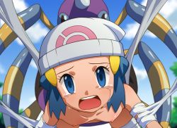 1boy 1girl all_fours alternate_color ariados bdsm beanie bestiality black_eyes blue_eyes blue_hair blue_sclera blue_sky bondage bound breasts bug cloud collarbone colored_sclera creatures_(company) crying dawn_(pokemon) day flat_chest game_freak gen_2_pokemon hair_ornament hairclip hat hetero horns kabisuke loli looking_at_viewer matching_hair/eyes nintendo nipples nude open_mouth outdoors poke_ball_theme pokemon pokemon_(anime) pokemon_(creature) pokemon_dppt pokemon_gsc pokephilia rape sex shiny_pokemon silk single_horn sky spider spider_web spread_legs tears teeth textless_version tree white_headwear rating:Explicit score:70 user:AngryZapdos