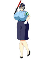  1girl black_hair gloves police police_uniform policewoman skirt uniform  rating:Questionable score:1 user:tam
