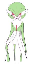  1girl absurdres blush creatures_(company) eds game_freak gardevoir gen_3_pokemon green_hair hair_between_eyes highres looking_at_viewer nintendo pokemon pokemon_(creature) red_eyes short_hair simple_background solo white_background  rating:Sensitive score:26 user:anon2anon2