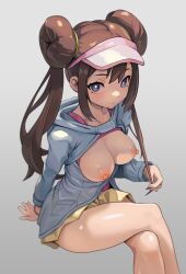  1girl breastless_clothes breasts breasts_out creatures_(company) crossed_legs game_freak highres medium_breasts nintendo nipples pokemon pokemon_bw rosa_(pokemon) sinx sitting skirt solo tagme  rating:Explicit score:128 user:mrpoke