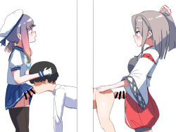  1boy 2futa absurdres admiral_(kancolle) ass ass_grab bar_censor black_hair black_thighhighs blush bow brown_hair censored clothes dominant_futanari fellatio from_side futa_on_male futa_with_male futanari gloves gradient_hair group_sex hands_on_another&#039;s_head hat head_grab highres imminent_anal imminent_penetration japanese_clothes kantai_collection little_boy_admiral_(kancolle) loli long_sleeves miko multicolored_hair multiple_futa oral pegging penis purple_hair sailor_collar sailor_hat sex sex_from_behind shirt short_hair short_sleeves shota skirt spitroast striped striped_bow stuck thighhighs thighs threesome through_wall tsushima_(kancolle) white_background white_gloves white_shirt yokohiri zuihou_(kancolle)  rating:Explicit score:104 user:DarkmoonBoi