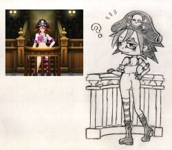  1girl ace_attorney ass bottomless female nude pussy sasha_buckler sketch tagme 