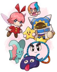  :d ^_^ blue_eyes character_request chiimako closed_eyes closed_mouth elfilin gooey_(kirby) kirby_(series) kirby_64 kirby_and_the_forgotten_land magolor nintendo open_mouth pink_hair ribbon_(kirby) smile star_(symbol) tail tongue tongue_out 