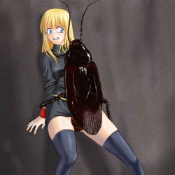 1girl against_wall bestiality blonde_hair blue_eyes bug cockroach dress female_focus insect interspecies long_hair monster no_panties rape solo tears vaginal x993sym rating:Explicit score:66 user:Sanguine_Shadow