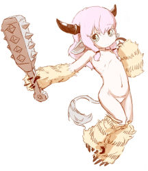 1girl animal_ears claws cow_ears cow_tail feral_lemma flat_chest full_body horns monster_girl navel nude simple_background single_horn tail white_background rating:Questionable score:40 user:Gaudy
